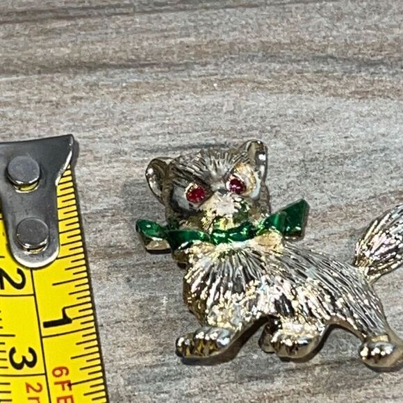 Vintage Cat Kitten Gold Tone Brooch Pin - Picture 5 of 6